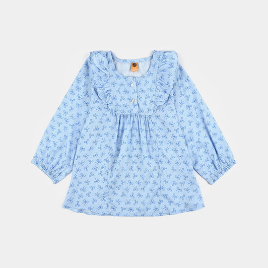 Girls Poly Viscose Casual Top Blue Bow-BLUE