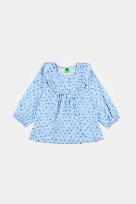 Infant Girls Poly Viscose Casual Top Blue Bow-BLUE