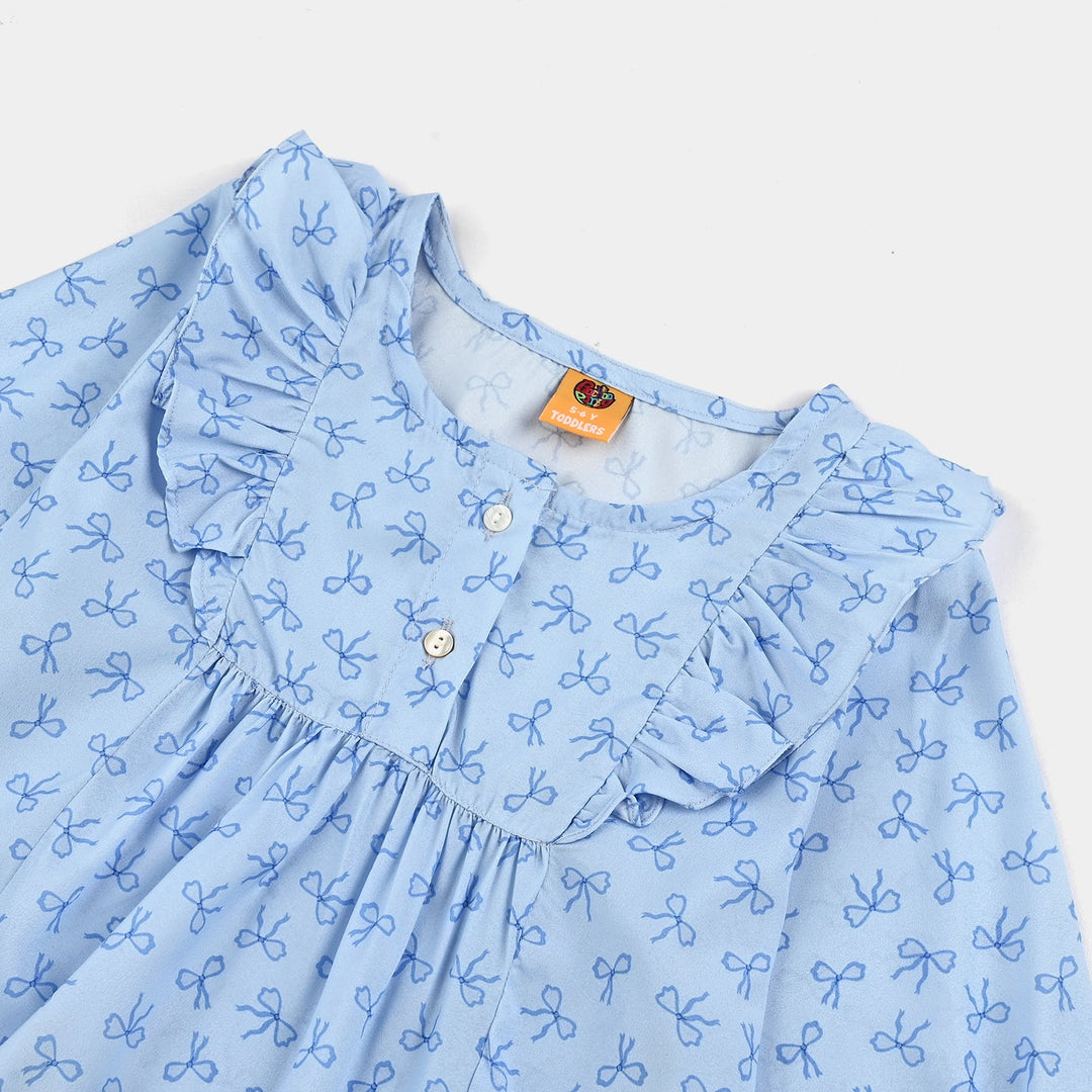 Girls Poly Viscose Casual Top Blue Bow-BLUE