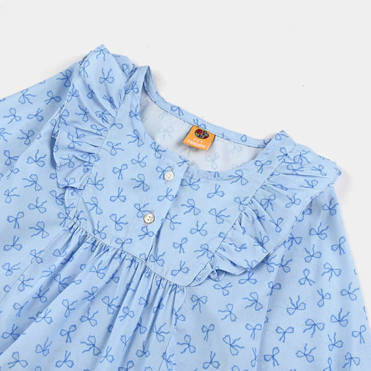 Girls Poly Viscose Casual Top Blue Bow-BLUE