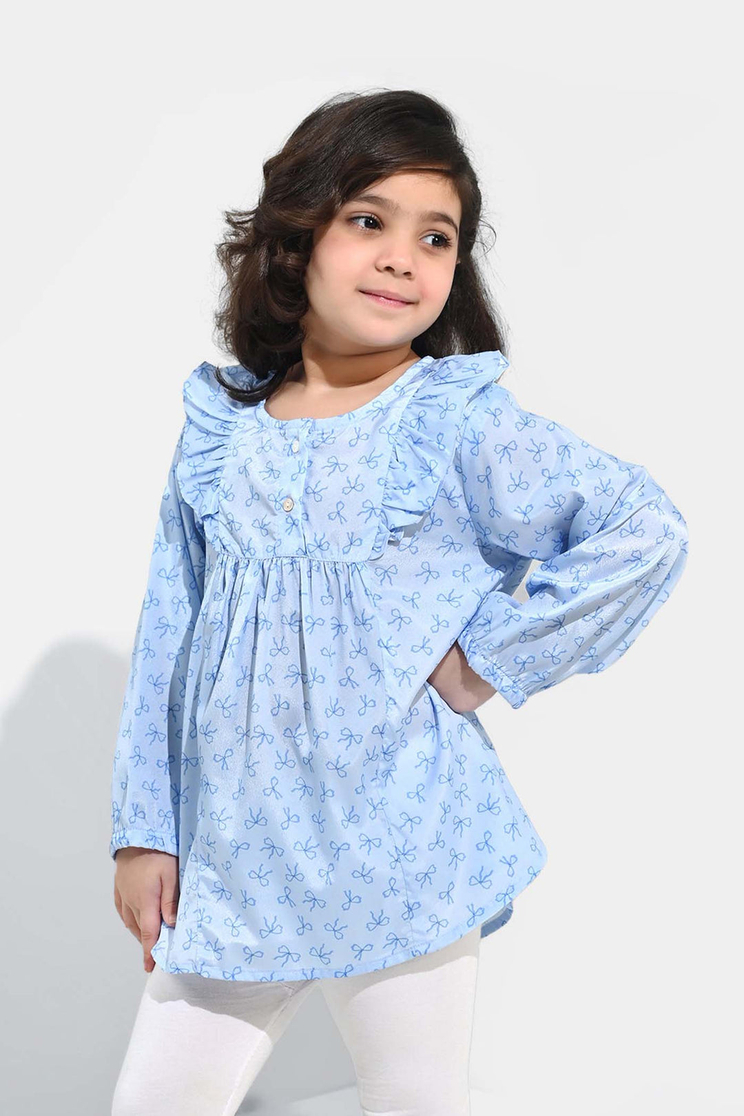 Girls Poly Viscose Casual Top Blue Bow-BLUE