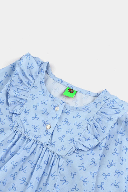 Infant Girls Poly Viscose Casual Top Blue Bow-BLUE