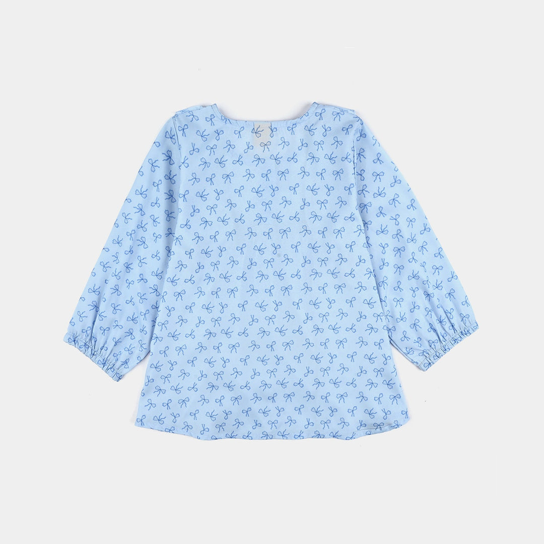 Girls Poly Viscose Casual Top Blue Bow-BLUE