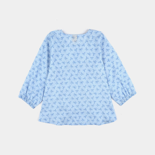Girls Poly Viscose Casual Top Blue Bow-BLUE