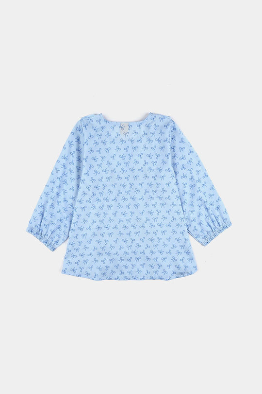 Infant Girls Poly Viscose Casual Top Blue Bow-BLUE