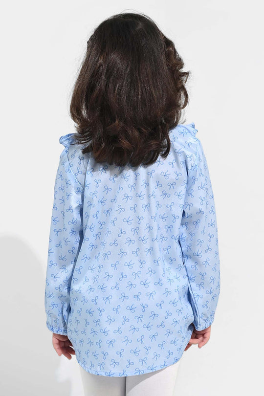 Girls Poly Viscose Casual Top Blue Bow-BLUE