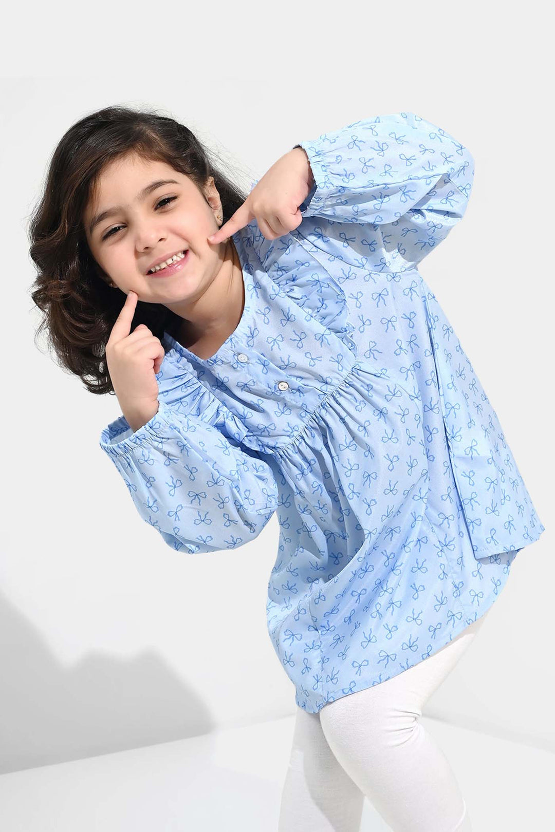 Girls Poly Viscose Casual Top Blue Bow-BLUE