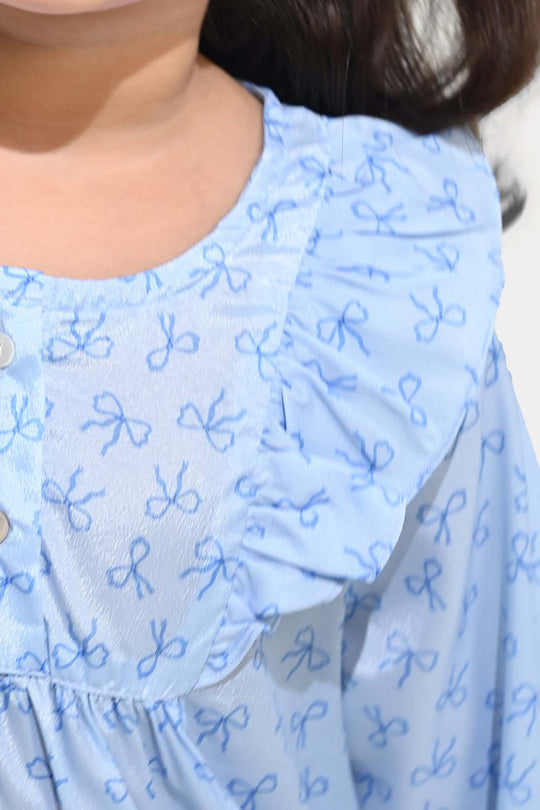 Girls Poly Viscose Casual Top Blue Bow-BLUE