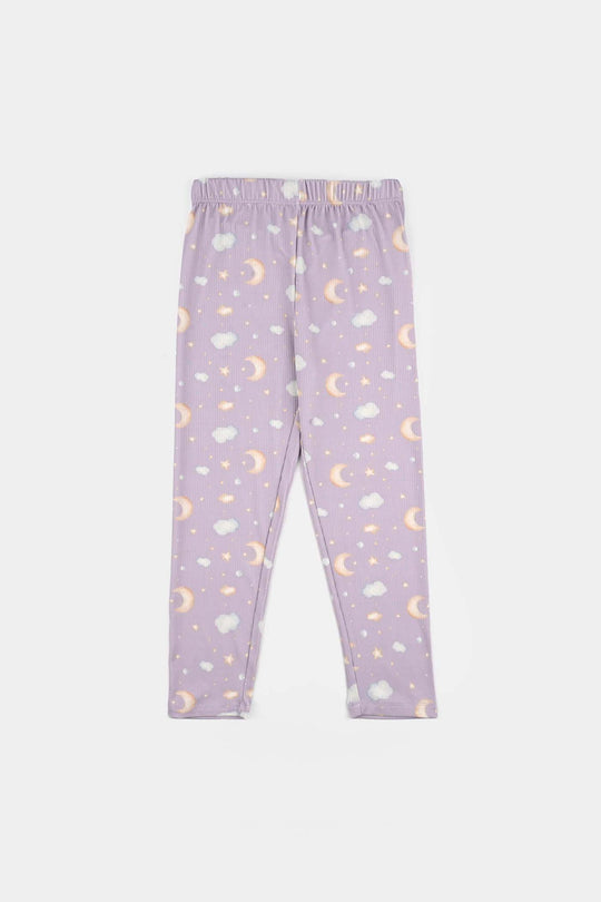 Girls Jersey/Terry Night Suit Moon & Cloud-Purple