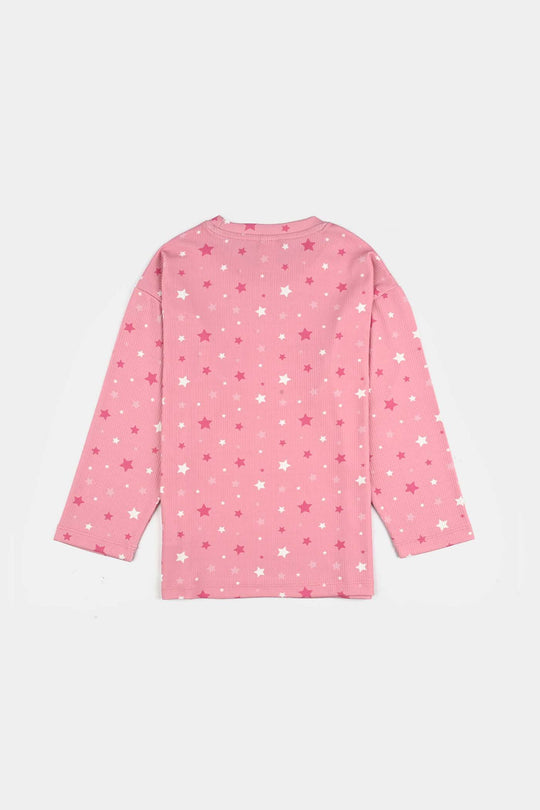 Girls Jersey/Terry Night Suit Star-Pink