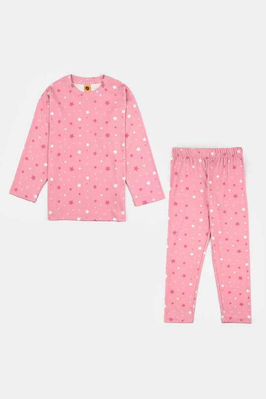 Girls Jersey/Terry Night Suit Star-Pink