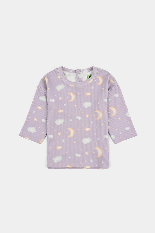 Infant Girls Jersey/Terry Night Suit Moon & Cloud-Purple