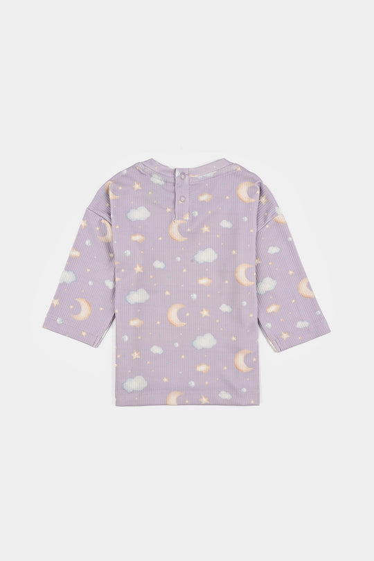 Infant Girls Jersey/Terry Night Suit Moon & Cloud-Purple