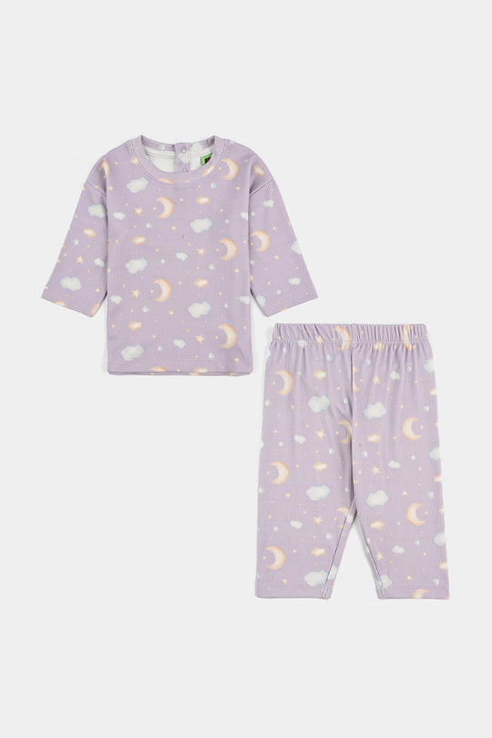 Infant Girls Jersey/Terry Night Suit Moon & Cloud-Purple
