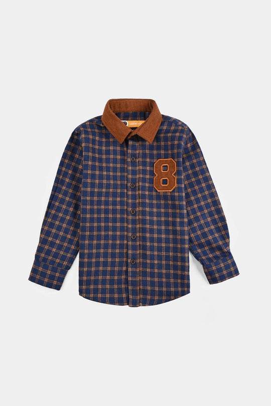 Boys Flannel Shirt F/S (Eight)-Blue Check