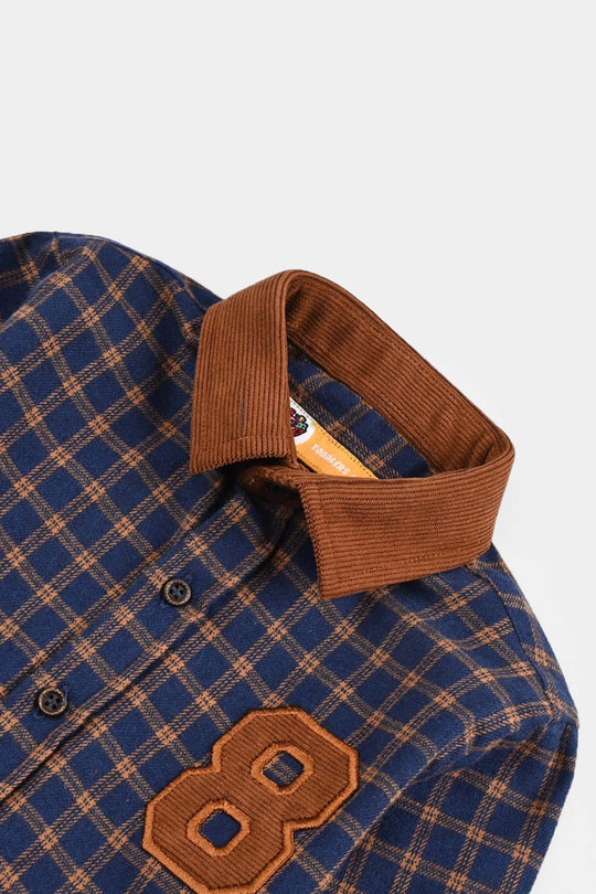 Boys Flannel Shirt F/S (Eight)-Blue Check