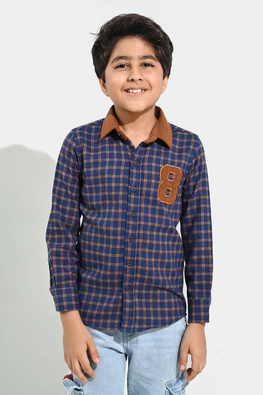 Boys Flannel Shirt F/S (Eight)-Blue Check