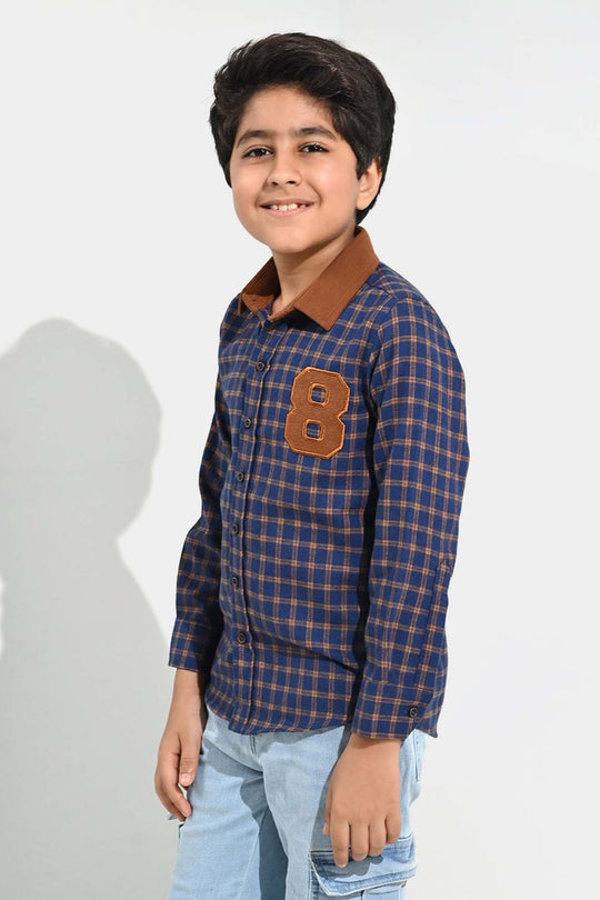 Boys Flannel Shirt F/S (Eight)-Blue Check