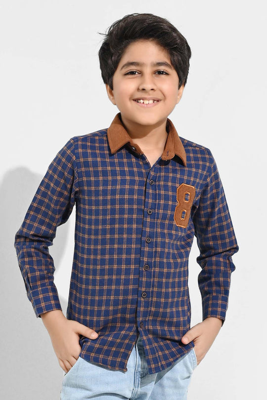 Boys Flannel Shirt F/S (Eight)-Blue Check