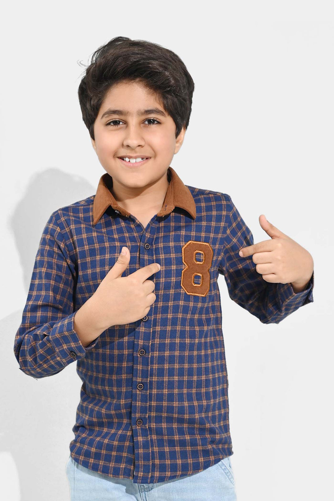 Boys Flannel Shirt F/S (Eight)-Blue Check