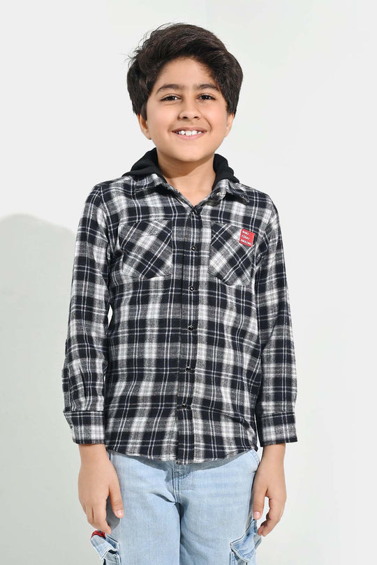 Boys Flannel Shirt F/S (Amazing Day)-Black Check