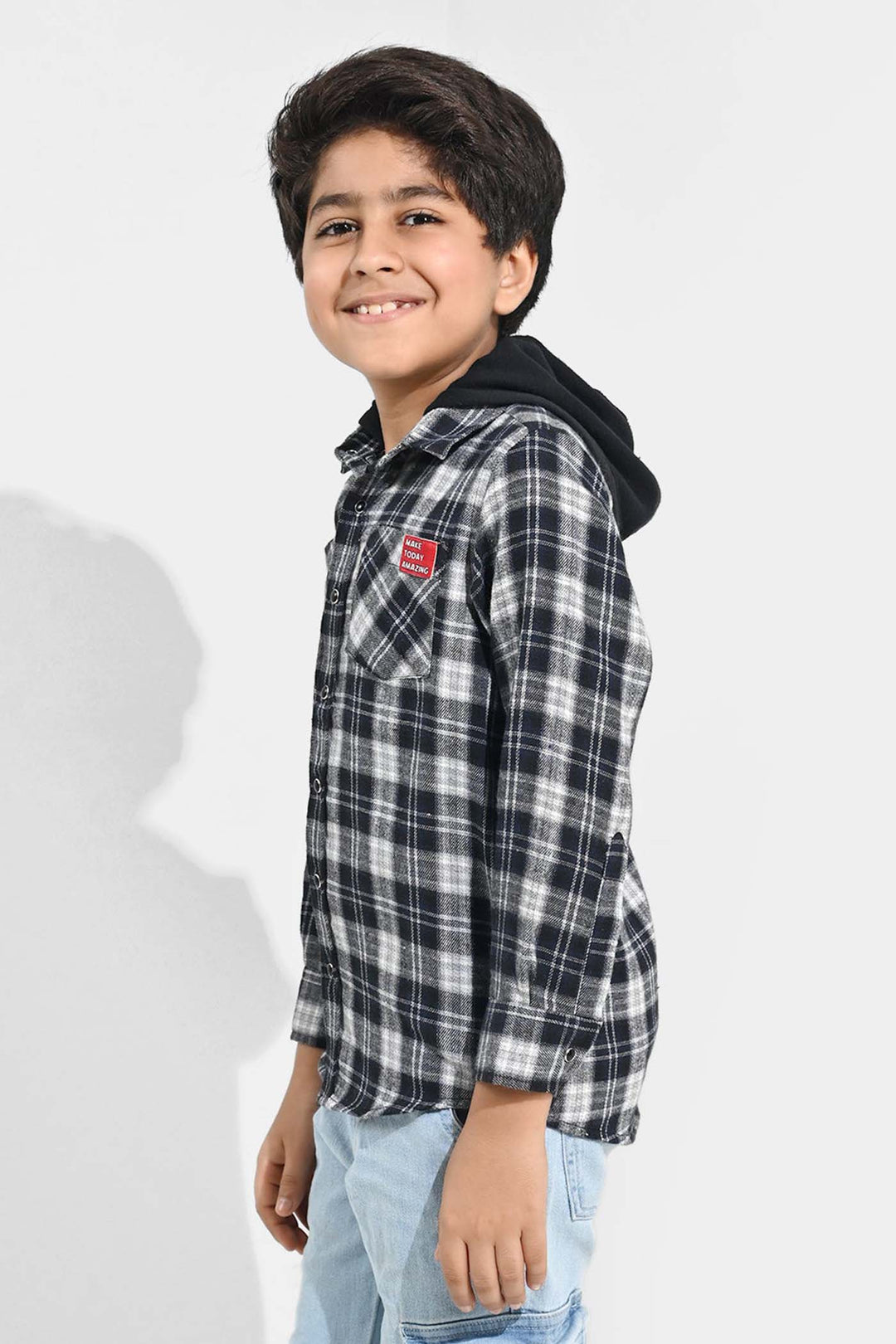 Boys Flannel Shirt F/S (Amazing Day)-Black Check