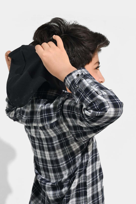 Boys Flannel Shirt F/S (Amazing Day)-Black Check