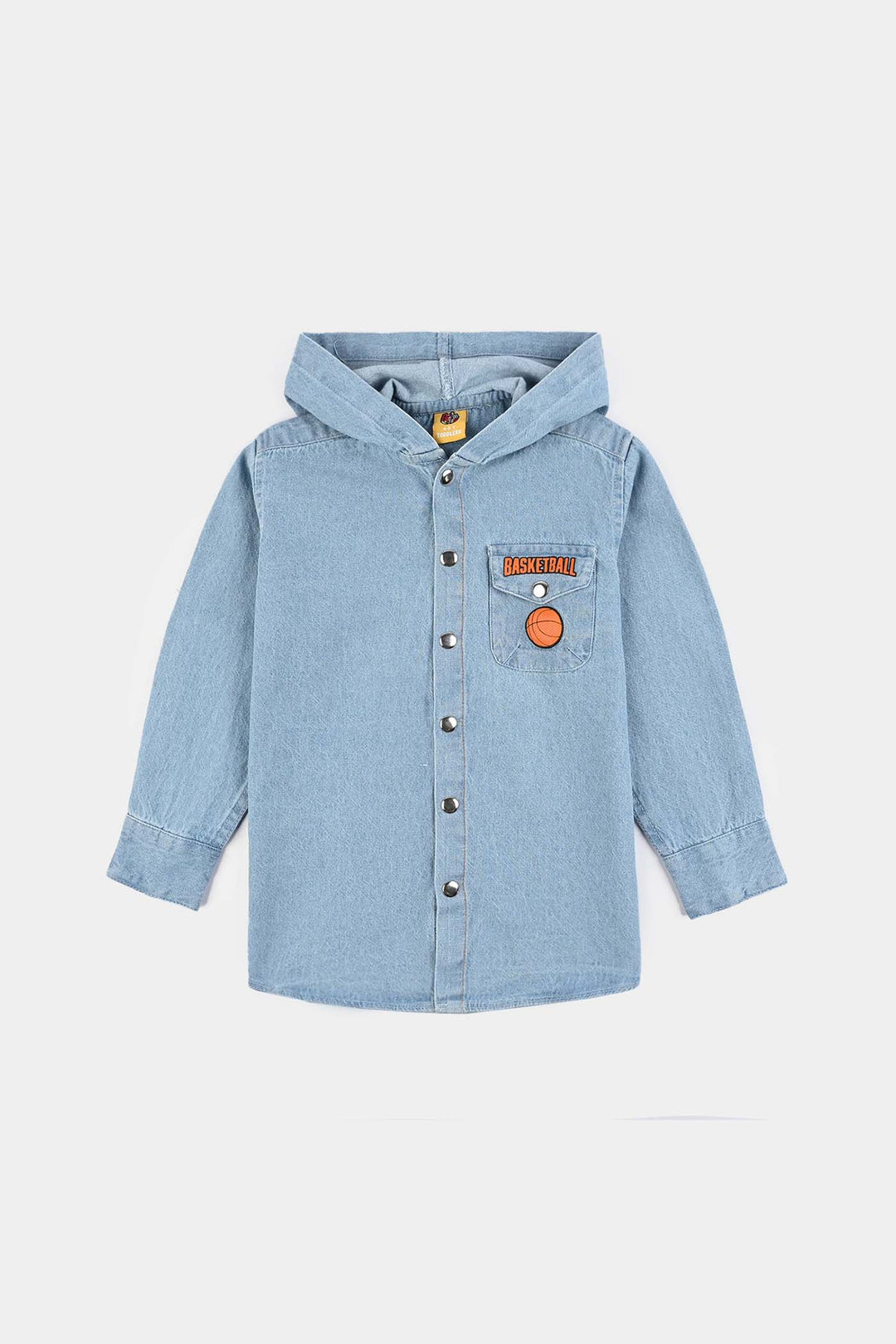 Boys Denim Rigid Hooded Shirt Basketball-Ice Blue