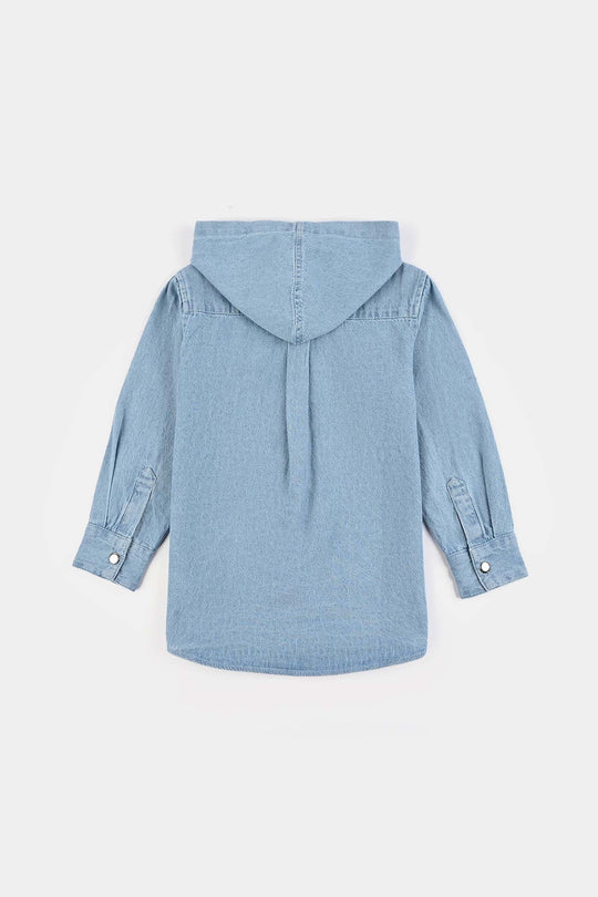 Boys Denim Rigid Hooded Shirt Basketball-Ice Blue