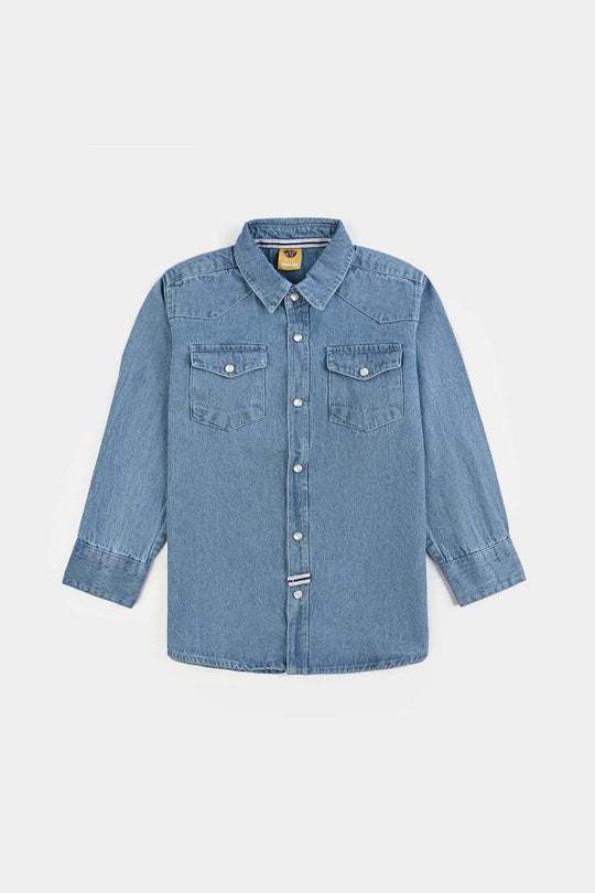 Boys Denim rigid Shirt F/S Lets Go-LT.Blue