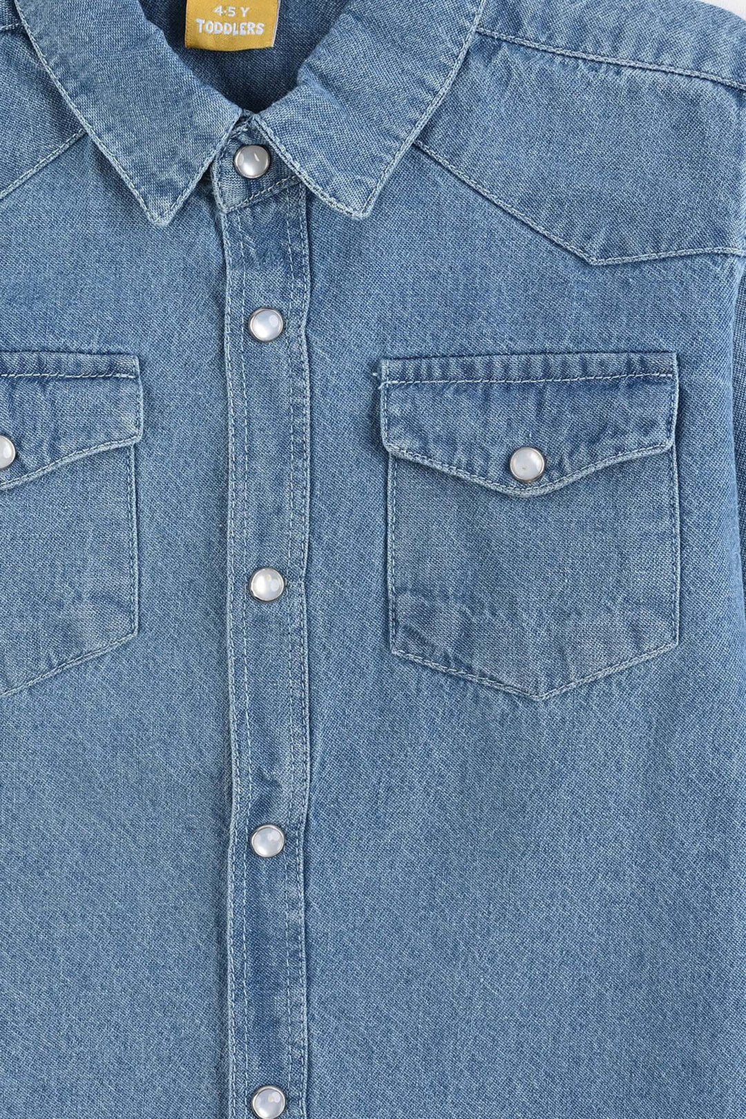 Boys Denim rigid Shirt F/S Lets Go-LT.Blue