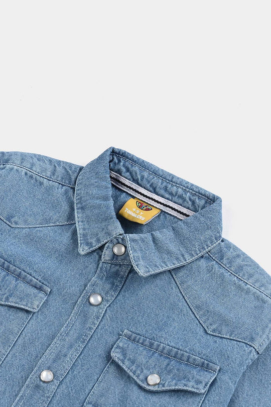 Boys Denim rigid Shirt F/S Lets Go-LT.Blue