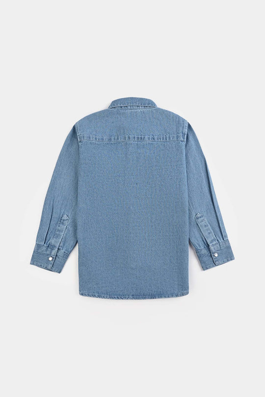 Boys Denim rigid Shirt F/S Lets Go-LT.Blue