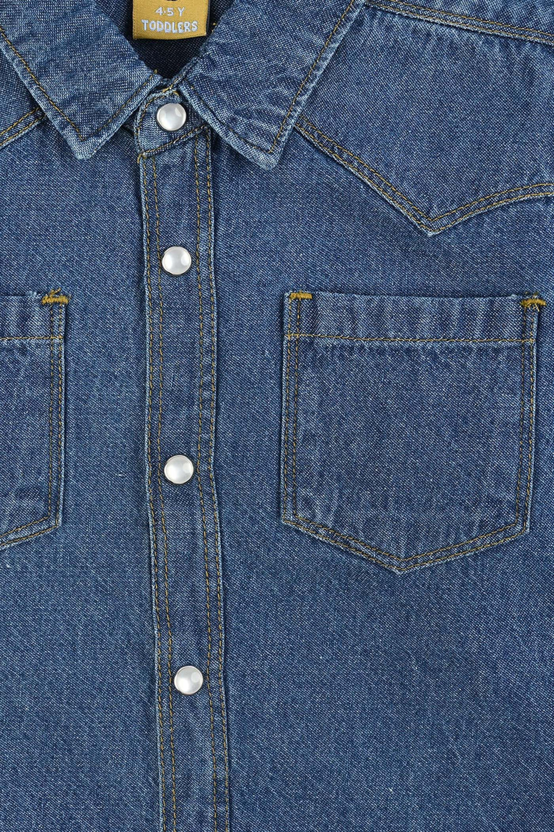 Boys Denim rigid Shirt F/S Cut & Sew- Blue