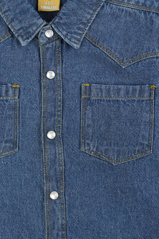 Boys Denim rigid Shirt F/S Cut & Sew- Blue