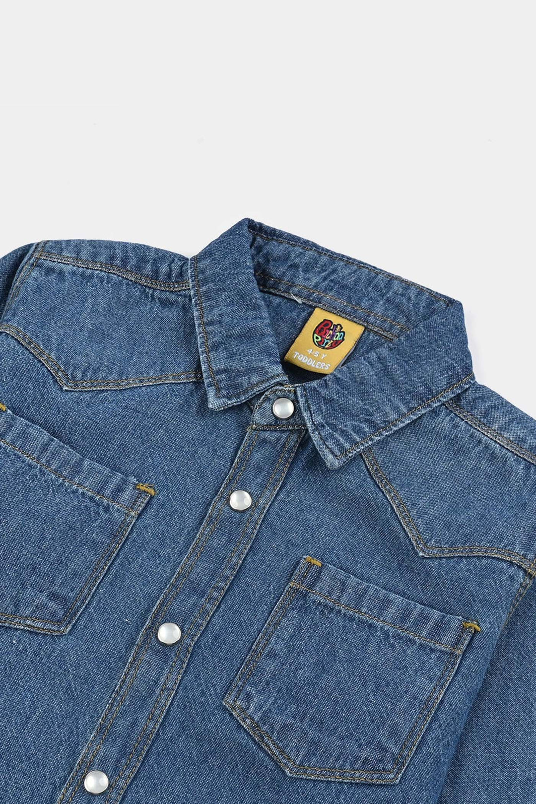 Boys Denim rigid Shirt F/S Cut & Sew- Blue