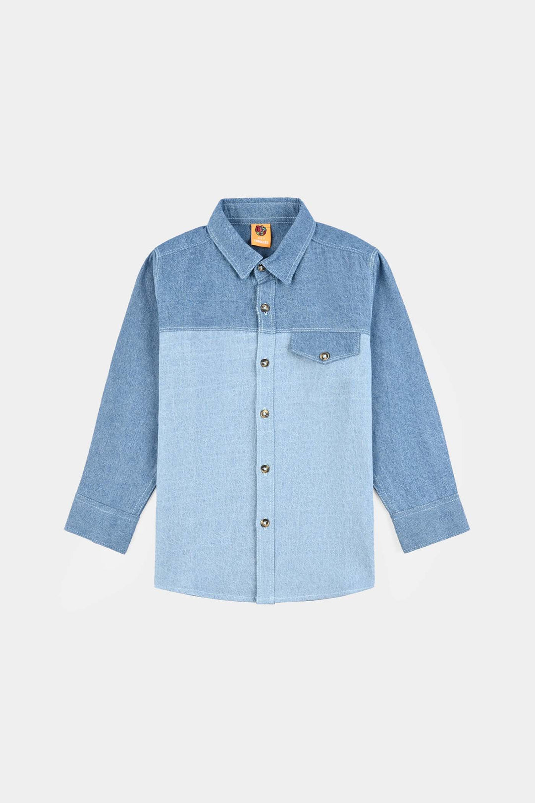 Boys Denim Rigid Shirt Two Tone - Light Blue