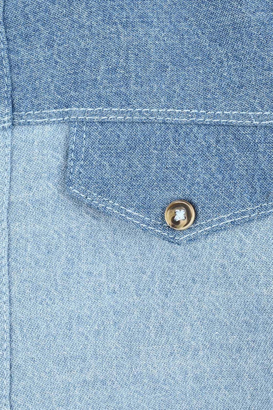 Boys Denim Rigid Shirt Two Tone - Light Blue