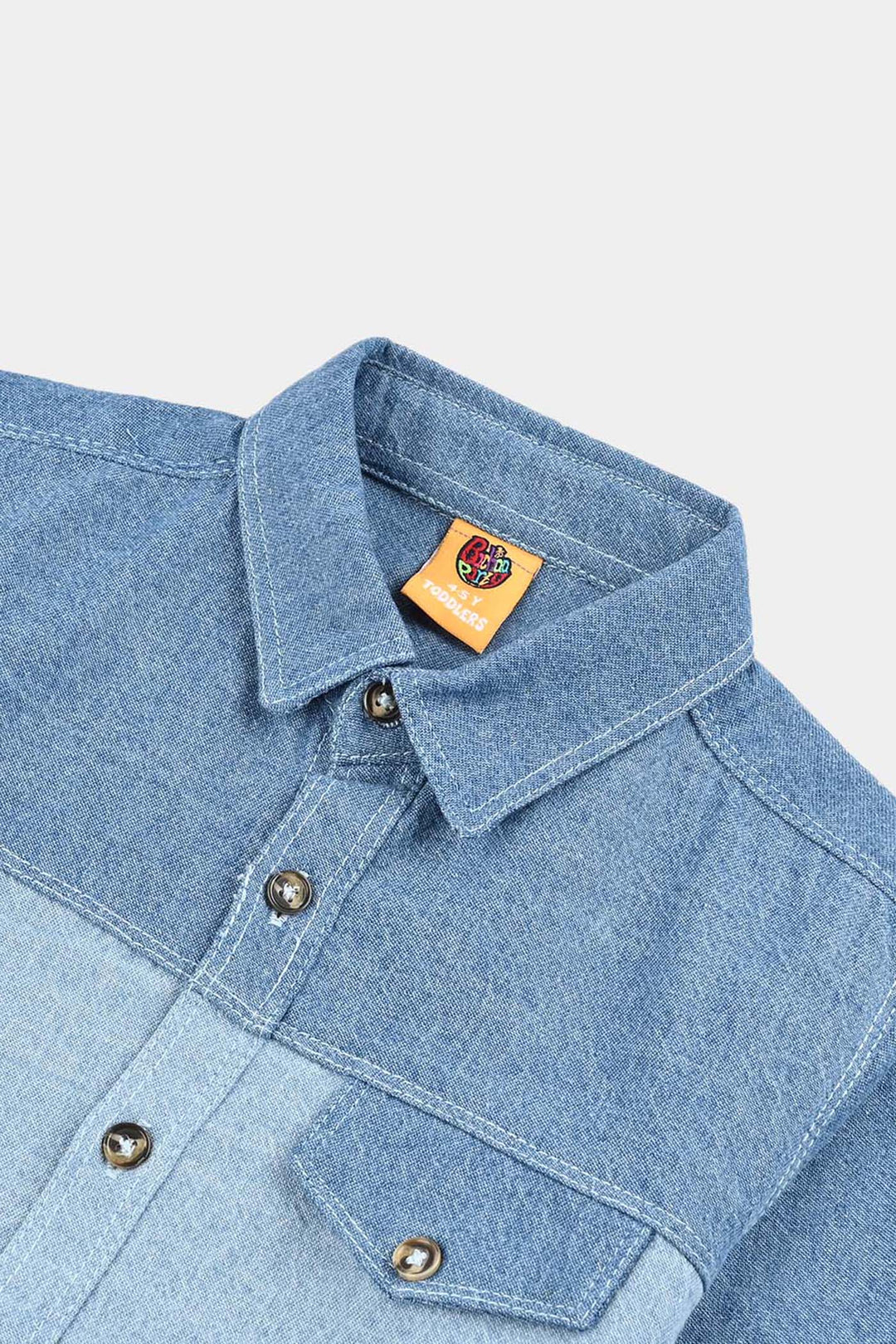 Boys Denim Rigid Shirt Two Tone - Light Blue