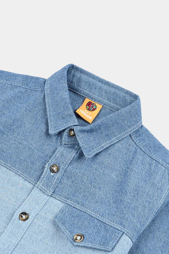 Boys Denim Rigid Shirt Two Tone - Light Blue