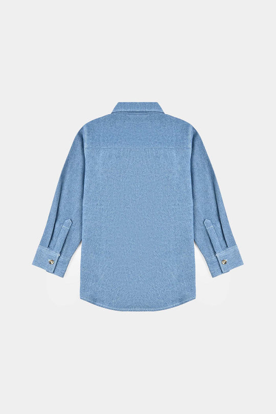 Boys Denim Rigid Shirt Two Tone - Light Blue