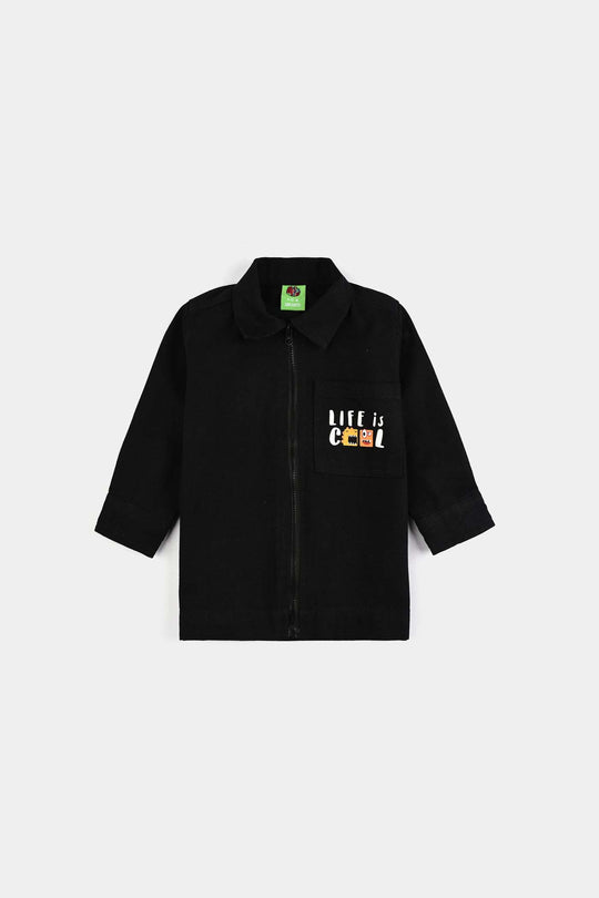 Infant Boys Denim rigid Shirt Life is Cool-BLACK