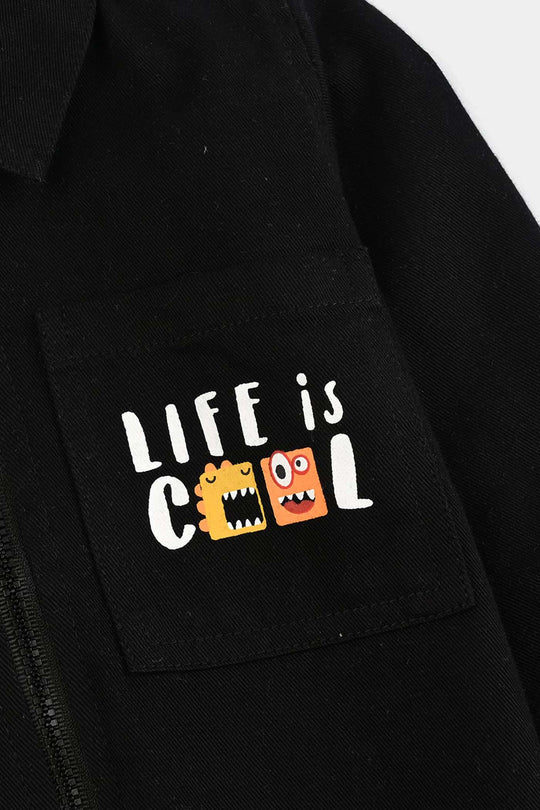 Infant Boys Denim rigid Shirt Life is Cool-BLACK
