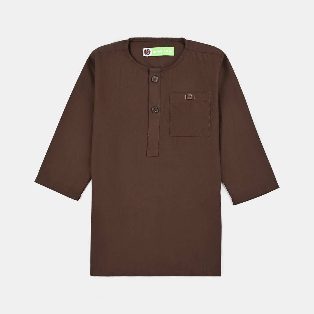 Infant Boys Poly Viscose Kurta Pajama (Front PKT)-BROWN