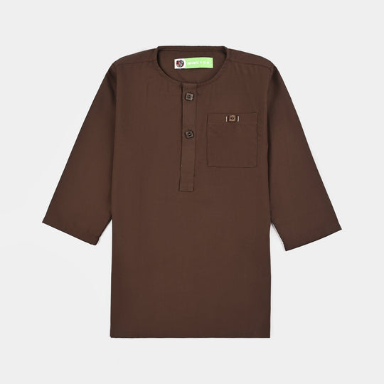 Infant Boys Poly Viscose Kurta Pajama (Front PKT)-BROWN