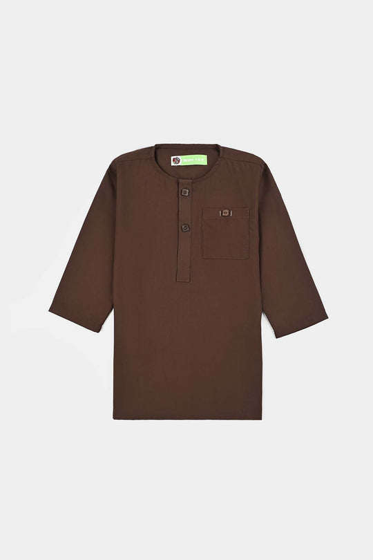 Infant Boys Poly Viscose Kurta Pajama (Front PKT)-BROWN