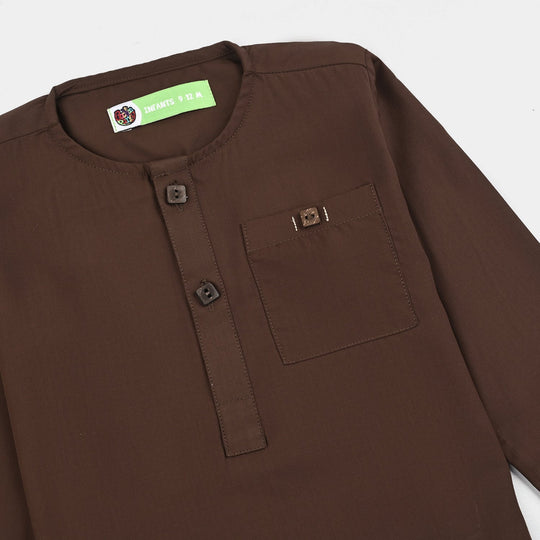 Infant Boys Poly Viscose Kurta Pajama (Front PKT)-BROWN