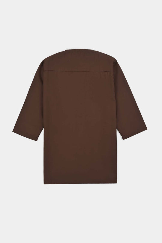 Infant Boys Poly Viscose Kurta Pajama (Front PKT)-BROWN