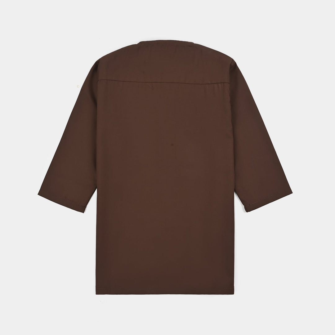 Infant Boys Poly Viscose Kurta Pajama (Front PKT)-BROWN
