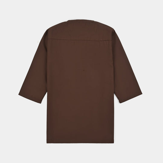 Infant Boys Poly Viscose Kurta Pajama (Front PKT)-BROWN